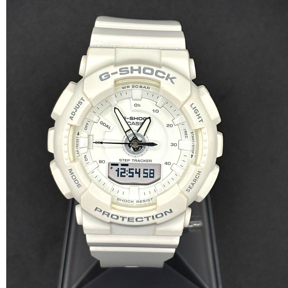 Casio G-Shock GMAS130-7A Unisex White Analog Digital Step Tracker Watch